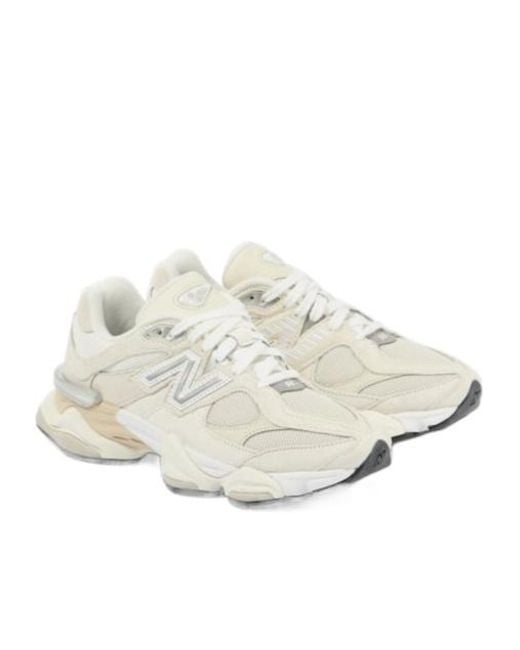 New Balance White 9060 Suede-Trimmed Sneakers