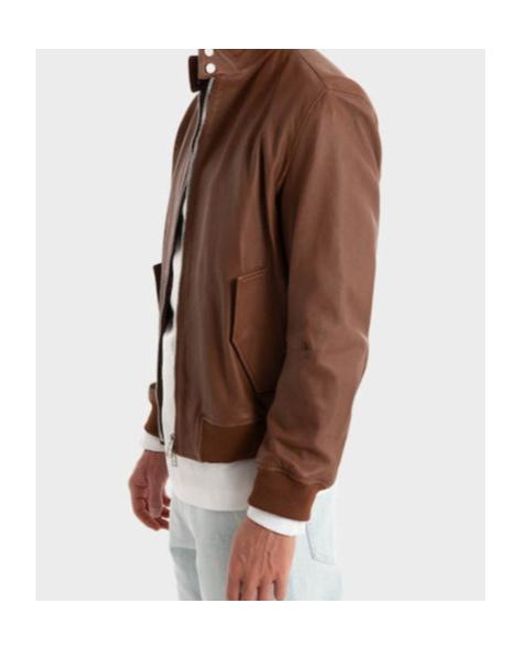 Boss Brown Boss Zip-Up Leather Jacket for men