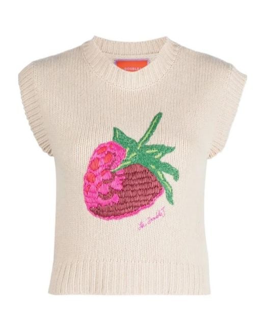 LaDoubleJ Pink Lampone Embroidered Knitted Vest