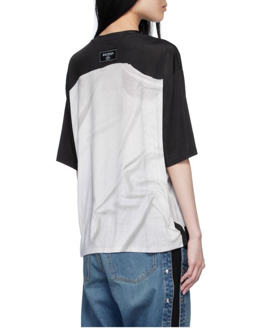 Balmain Gray Loose T-Shirt With Optical Illusion Print