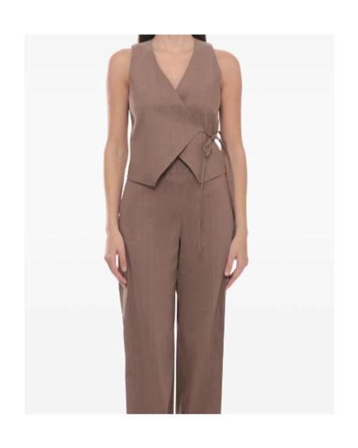 D.exterior Brown Wrap Sleeveless Top