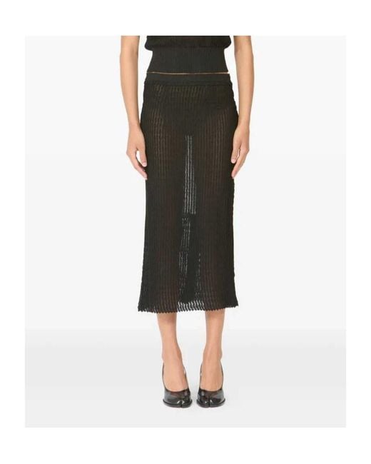 Maison Margiela Black Ribbed Knit Midi Skirt