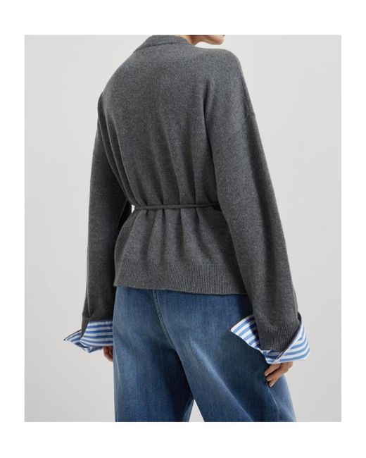 Brunello Cucinelli Gray Button-Fastening Tie-Waist Cardigan