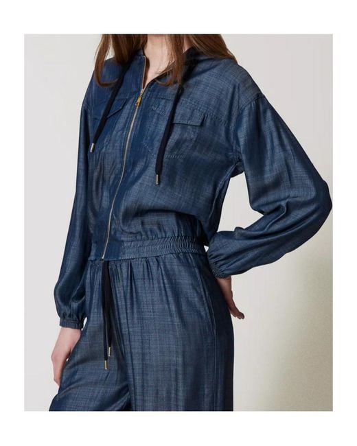 Twinset Blue Hooded Denim Jacket