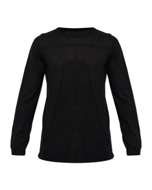 Rick Owens Black Ribbed Crewneck Knitted Sweater for men