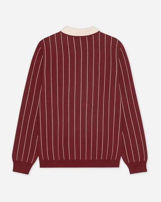 Les Deux Red Pinstriped Long-Sleeve Polo Shirt for men