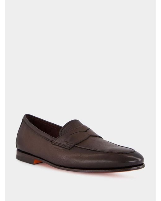 Santoni Brown Carlo Slip-On Loafers for men