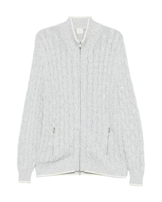 Eleventy White Cable-Knit Zip-Up Cardigan for men