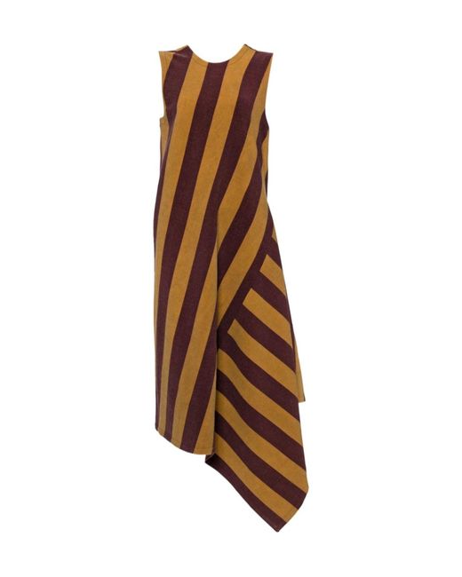 Uma Wang Brown Striped Asymmetric Dress