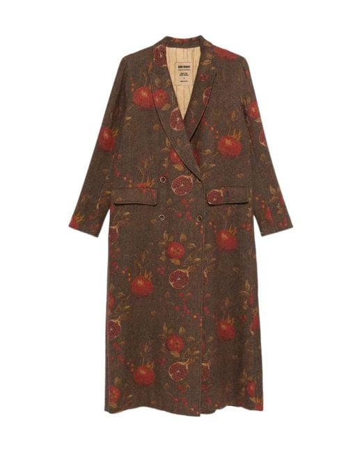 Uma Wang Brown Floral Printed Double-Breasted Coat