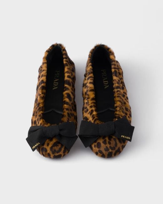 Prada Brown Printed Leather Ballerinas With Bow