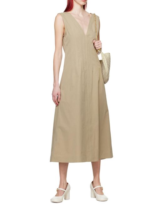 Bottega Veneta Natural V-Neck Sleeveless Midi Dress