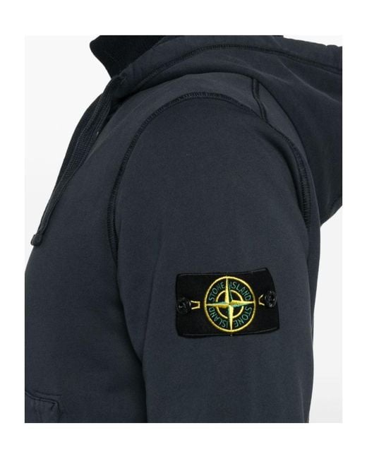Stone Island Blue Logo Patch Zip-Up Hooded Jacket for men
