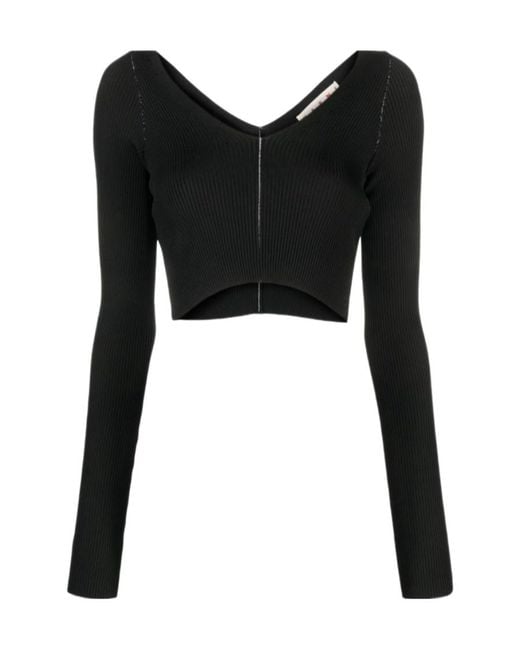 Marni Black V-Neck Cropped Knitted Top