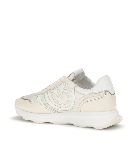 Pinko White Round-Toe Lace-Up Sneakers