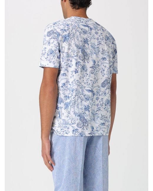 Etro Blue Floral Paisley Motif T-Shirt for men