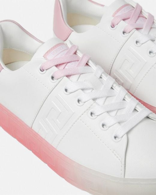 Versace White Greca-Embossed Lace-Up Sneakers