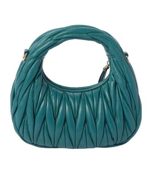Miu Miu Green Wander Matelassé Nappa Leather Hobo Mini-Bag