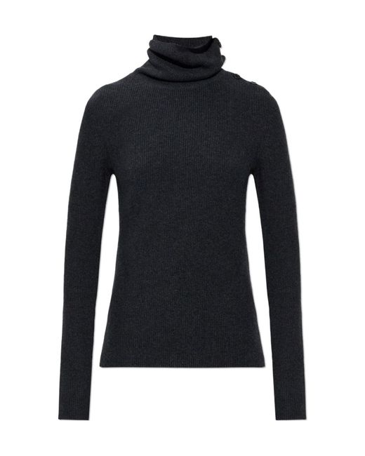 Lisa Yang Blue Sabrine Buttoned Turtleneck Knitted Sweater