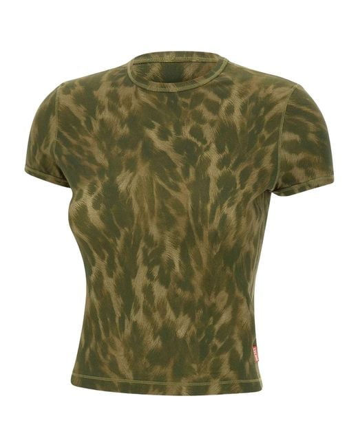 DIESEL Green Animal-Print Stretch Jersey T-Shirt