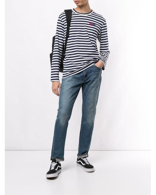 COMME DES GARÇONS PLAY Blue Heart Appliquéd Striped T-Shirt for men