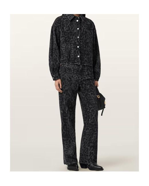 AllSaints Black Blake Wide Leg Leopard Print Jeans