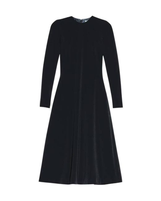 Balenciaga Black Crewneck Pleated Long-Sleeved Dress