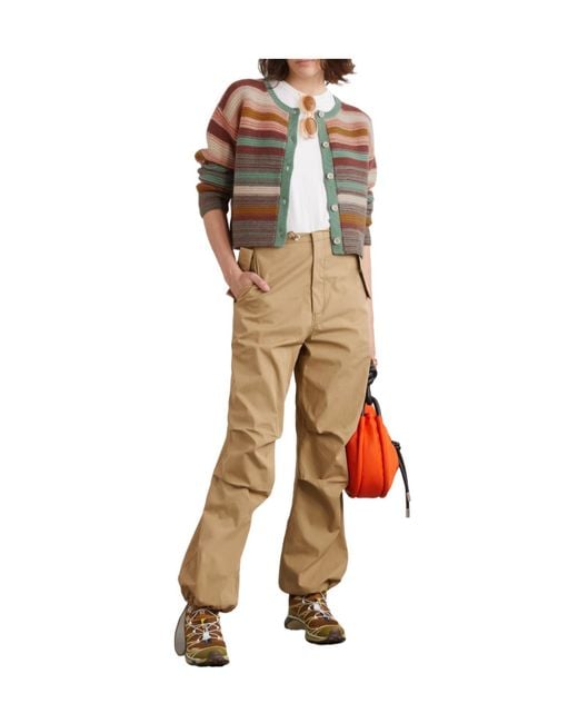The Elder Statesman Brown Striped Cropped Cardigan