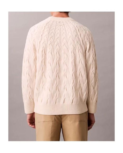 Calvin Klein Natural Lambswool Blend Cable Knit Crewneck Jumper for men