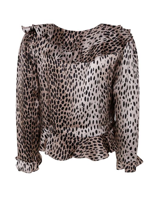 Rixo Black Atlas Ruffled Hem Printed Blouse