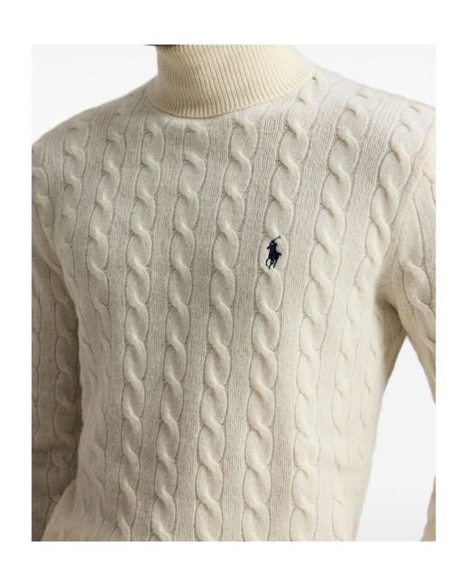 Polo Ralph Lauren White Cable-Knit Turtleneck Sweater for men