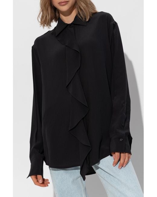 Victoria Beckham Blue Asymmetric Ruffle Blouse
