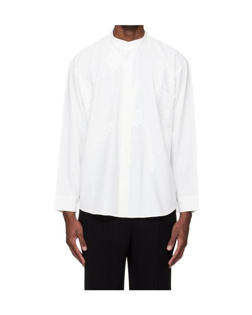 Homme Plissé Issey Miyake White Band-Collar Shirt for men