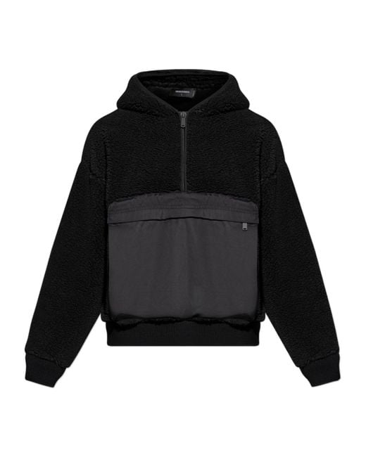 DSquared² Black Half-Zip Fleece Hoodie for men