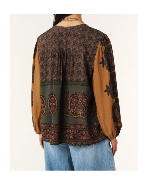 Ba&sh Brown Printed Long-Sleeved Blouse