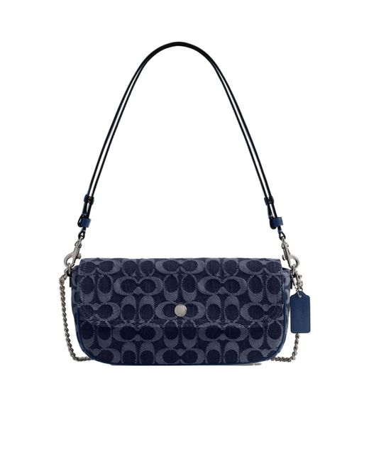 COACH Blue Bolsa Brook Flap Chain Signature Denim