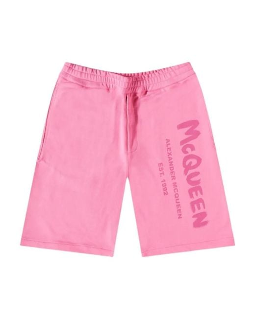 McQueen Pink Logo Printed Shorts for men