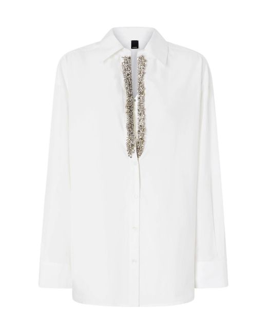 Pinko White Capirai Embellished V-Neck Shirt