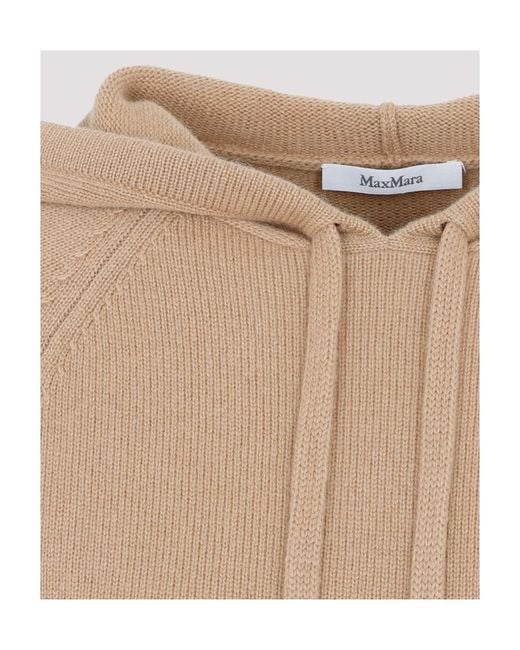 Max Mara Natural Drawstring Long-Sleeved Knitted Hoodie