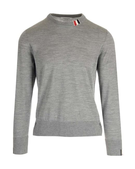 Thom Browne Gray Rwb Stripe Detailed Crewneck Jumper for men