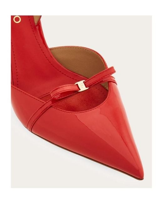 Ferragamo Red Ferragamo Bow Detailed Pointed-Toe Slingback Pumps