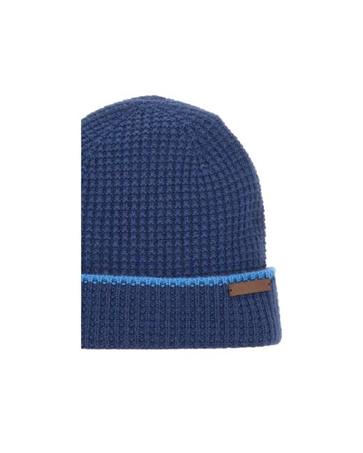 Kiton Blue Textured Cuffed Hat for men