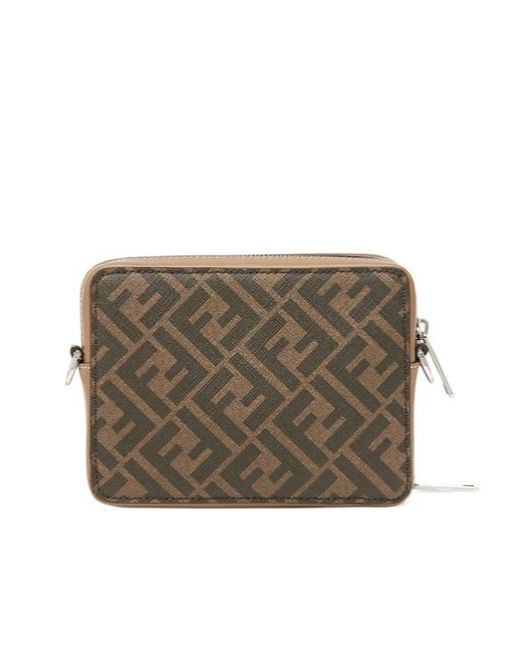 Fendi Brown Logo Plaque Zipped Camera Case for men