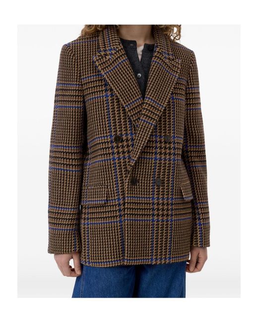 Closed Brown Check-Pattern Double-Breasted Blazer