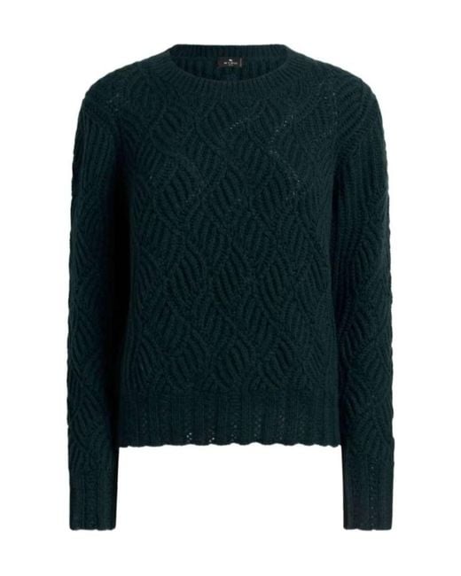 Etro Green Perforated Pattern Cashmere Sweater