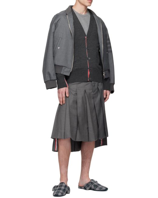 Thom Browne Gray Bar Zipped Bomber Jacket for men
