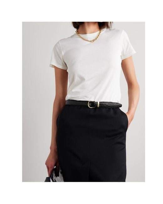 Nili Lotan White Louise Crocodile-Patterned Leather Belt