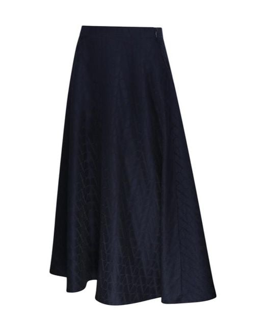 Valentino Blue All-Over Logo Patterned Pleated Skirt