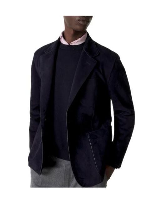 Ralph Lauren Blue Solid Suede Blazer for men