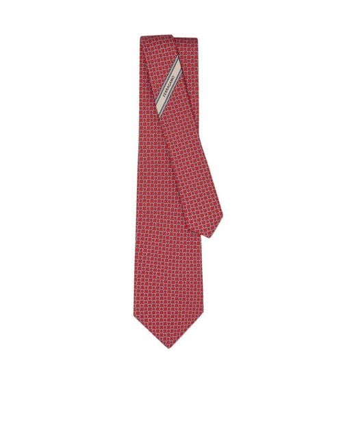 Ferragamo Red Link Print Silk Tie for men
